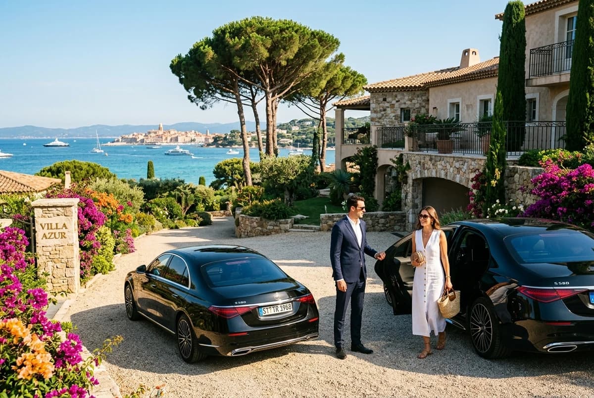 Private villa in Saint-Tropez with chauffeur, Mercedes S-Class and yachts in the bay